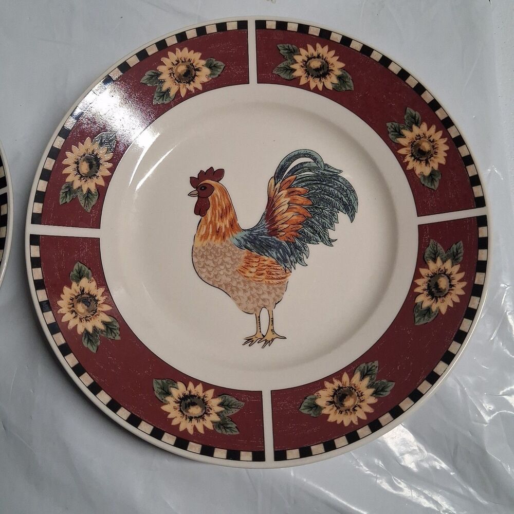 2 Gibson 9” Thanksgiving Rooster Sunflowers Lunch Plate